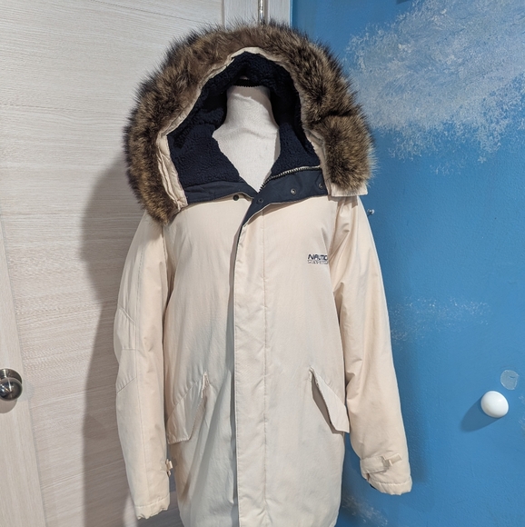 Nautica Competition Cream Parka with Racoon Fur Hood. M-L - Picture 1 of 16